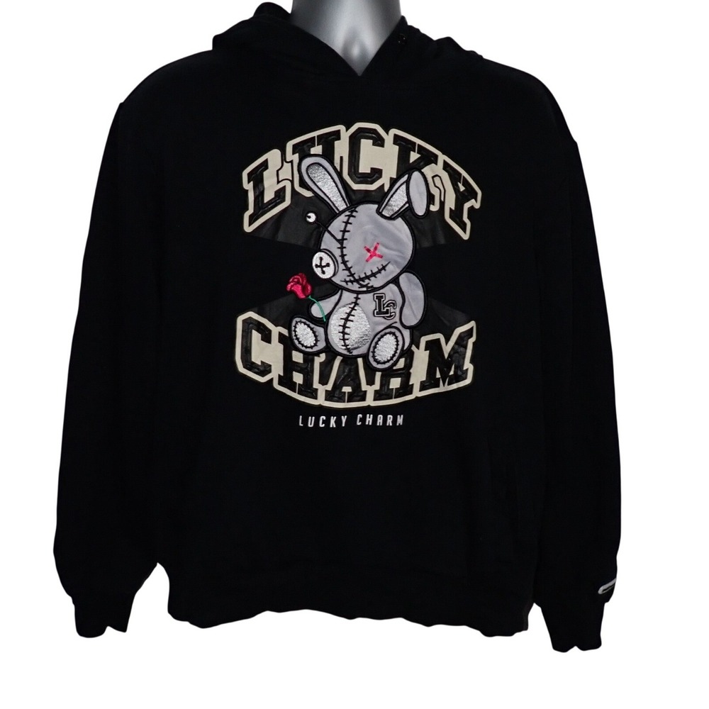 Lucky Charm Mens Voodoo Bunny Graphic Hoodie Black Size M